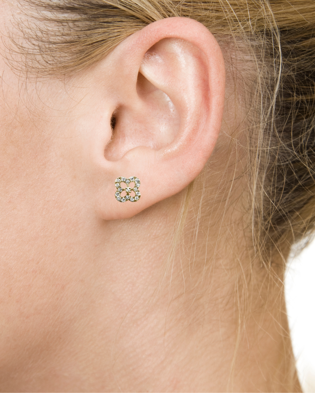 14k Yellow Gold Cute Clover Diamond Earrings