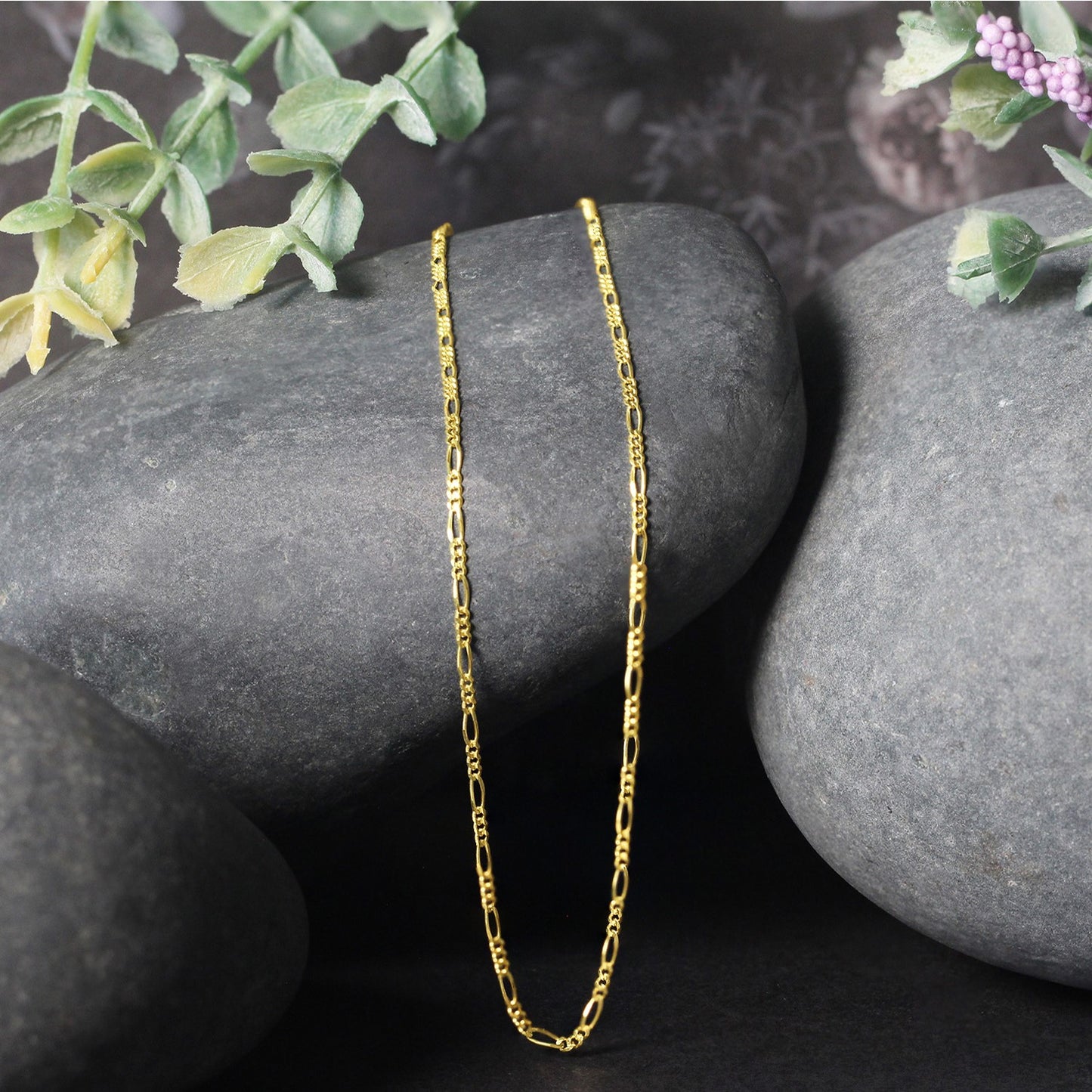 14k Yellow Gold Solid Figaro Chain (1.30 mm)