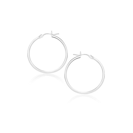 14k White Gold Polished Hoop Earrings (2x20mm)