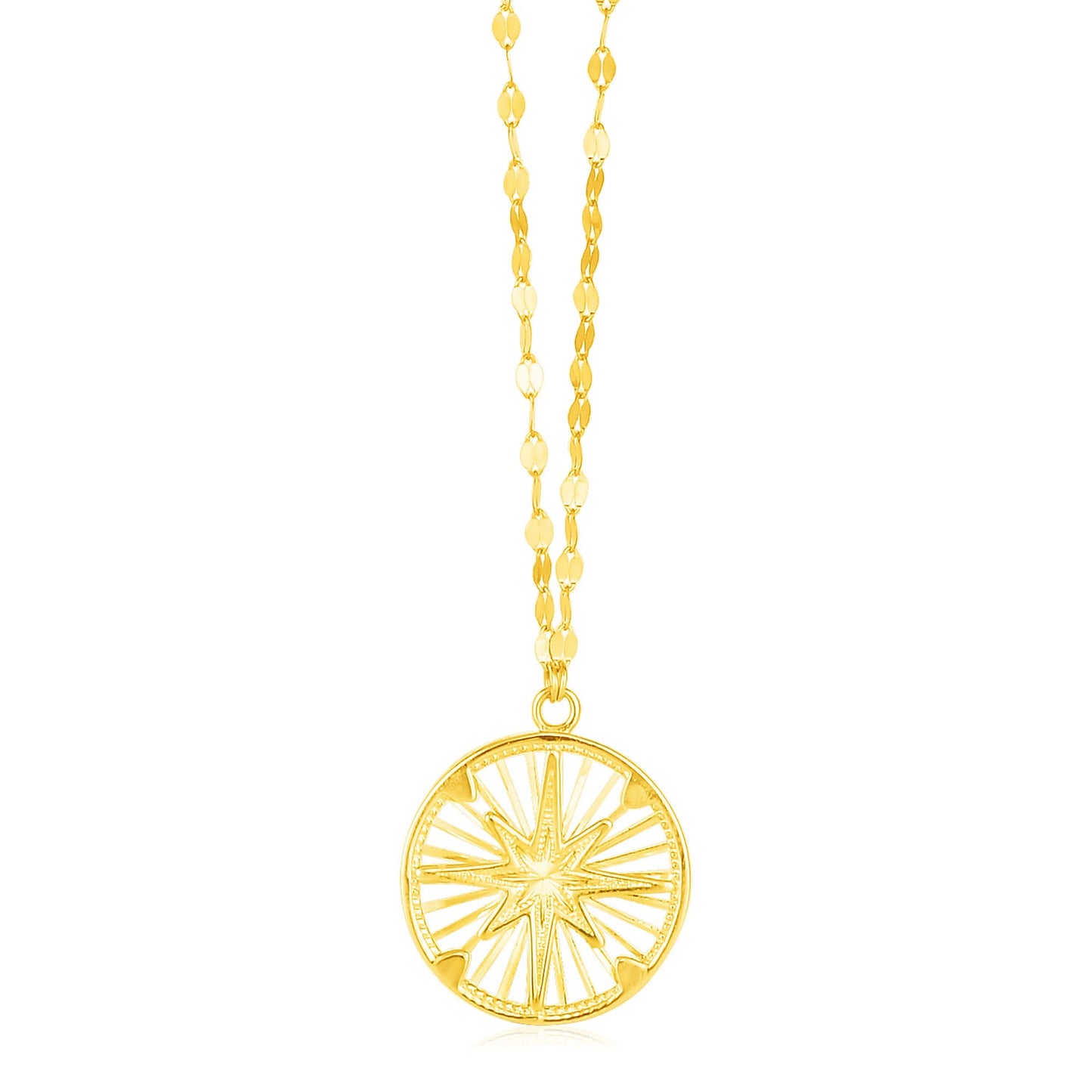 14k Yellow Gold Necklace with Compass Pendant