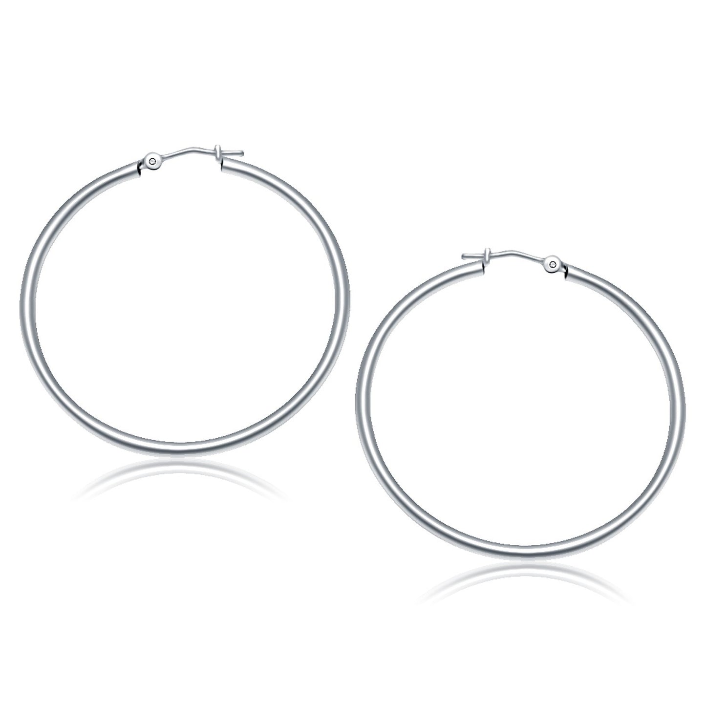 10k White Gold Polished Hoop Earrings (2x40 mm)