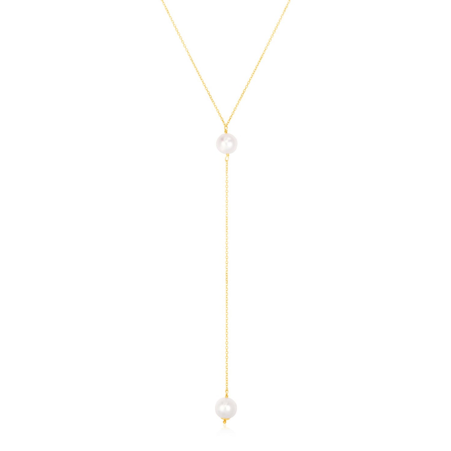 14k Yellow Gold Lariat Necklace with Pearls