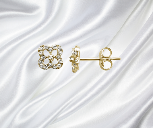 14k Yellow Gold Cute Clover Diamond Earrings
